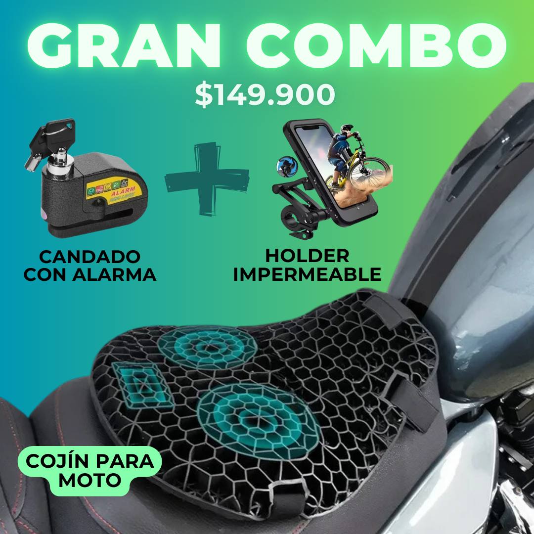 COMBO PARA MOTO🏍️ ,😱 Almohadilla de Gel + Holder De Celular Soporte Impermeable 😱