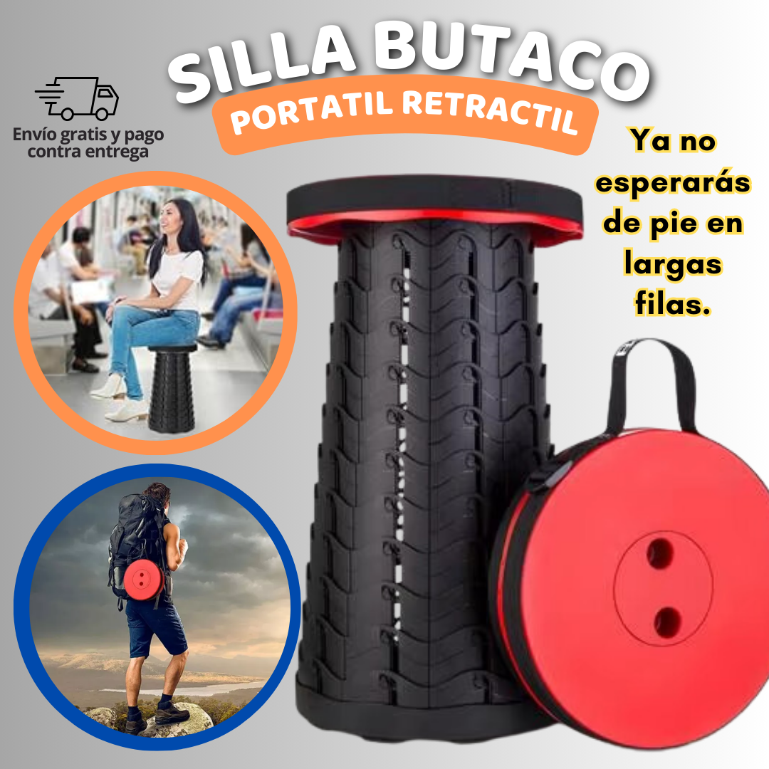 SILLA BUTACO PORTATIL RETRACTIL🌟, para viajes✈️, camping🏕️, pesca🎣, ambiente exterior🌳 o espacios cerrados🏠.